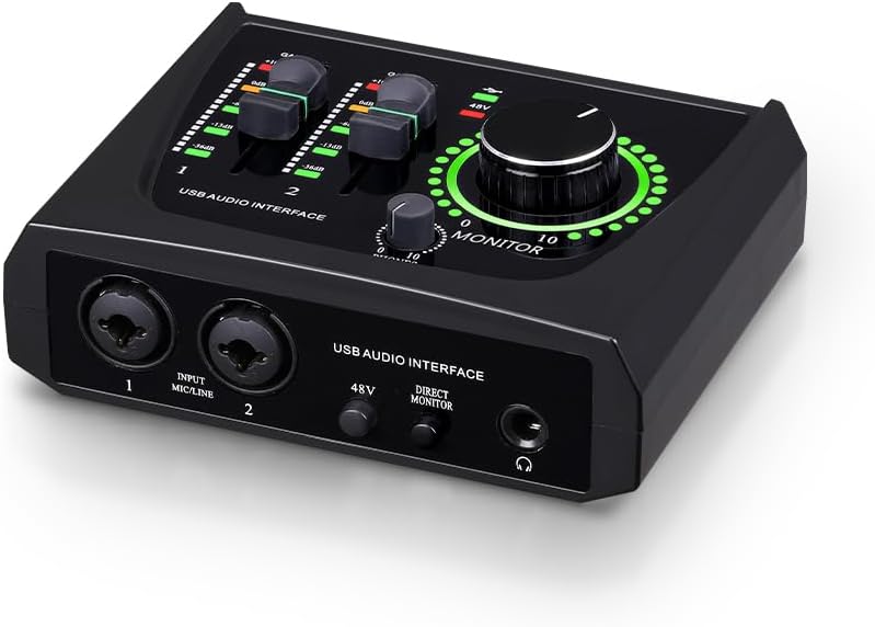 BOMGE mini 2 Channel USB Audio Interface for Recording, Streaming and Podcasting, with XLR/48V Phantom Power,Studio Quality Audio Interface for Guitarist, Vocalist, Podcaster or Producer - Image 1